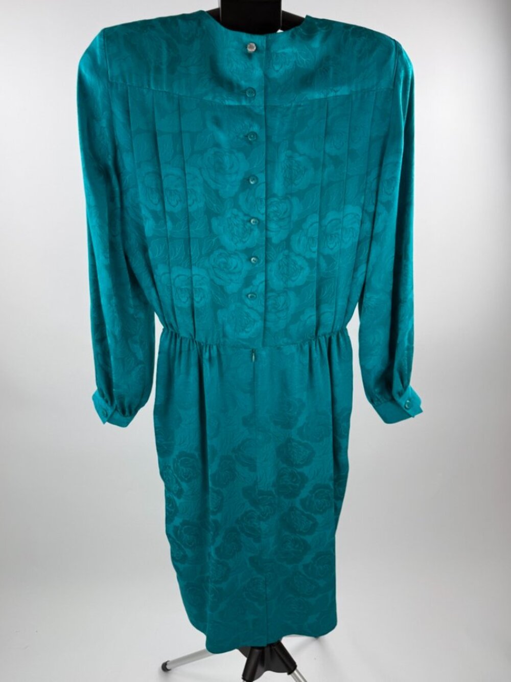 Liz Claiborne Silk Floral Jacquard Midi Dress Teal Green Women Size 10